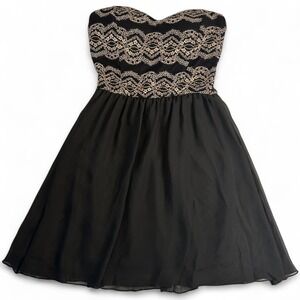 Windsor Black Strapless Lace Bodice Chiffon Fit & Flare Party Dress Womens Small